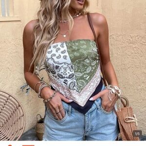 SHEIN Olive and White Bandana Scarf Tube Top